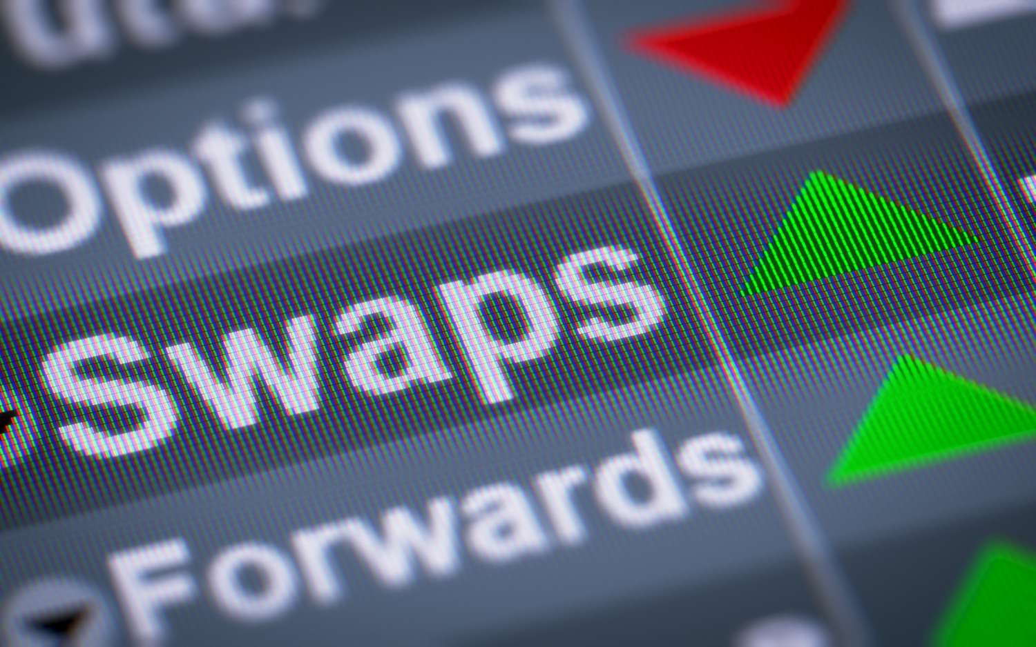An index of derivatives, options, and swaps on a digital screen
