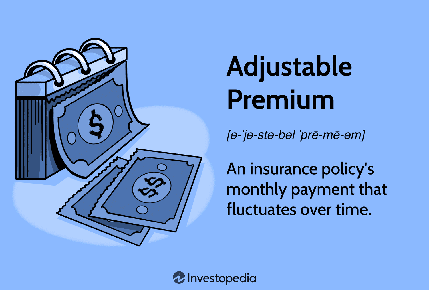Adjustable Premium: An insurance policy's monthly payment that fluctuates over time.