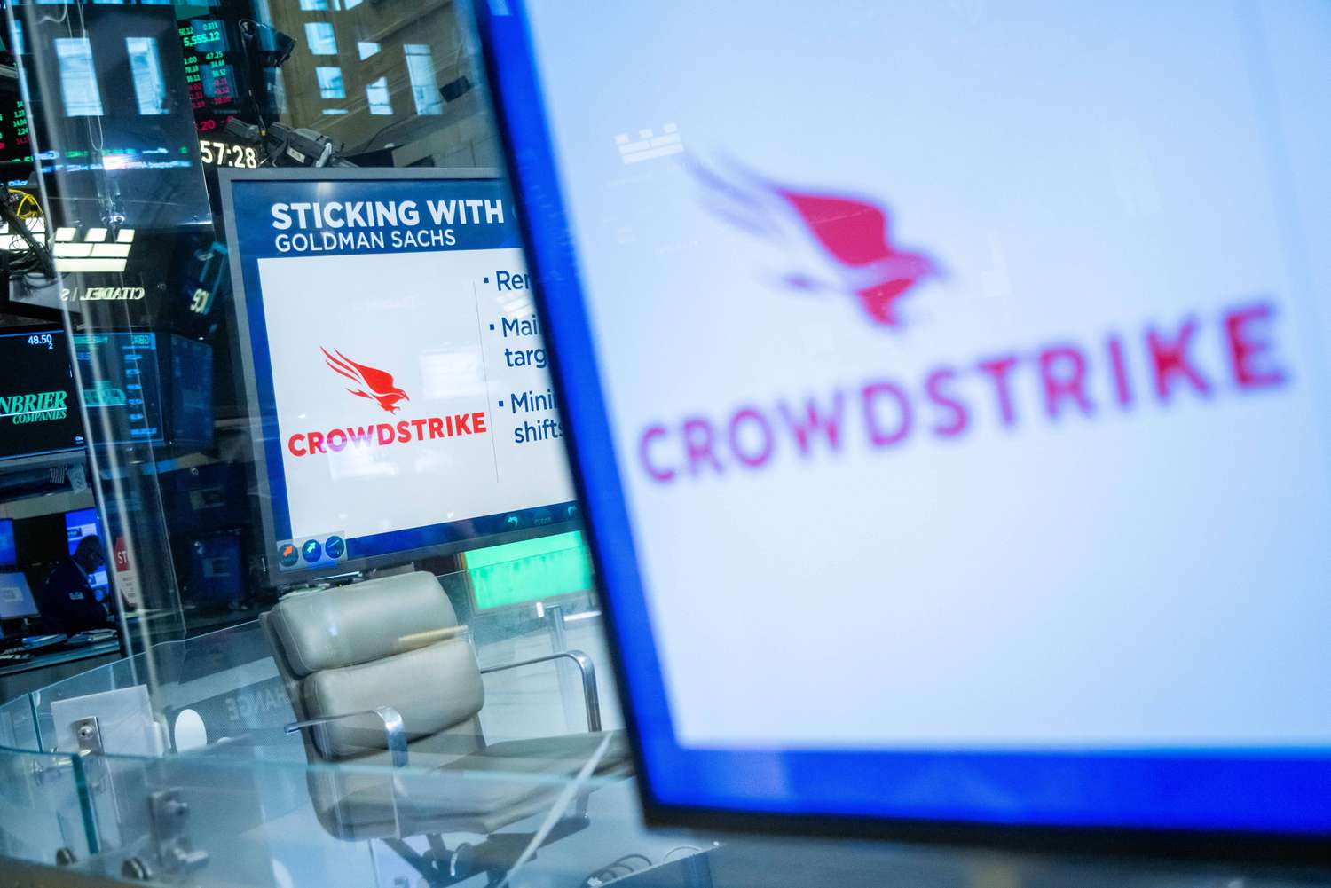 The CrowdStrike logo seen at the New York Stock Exchange.