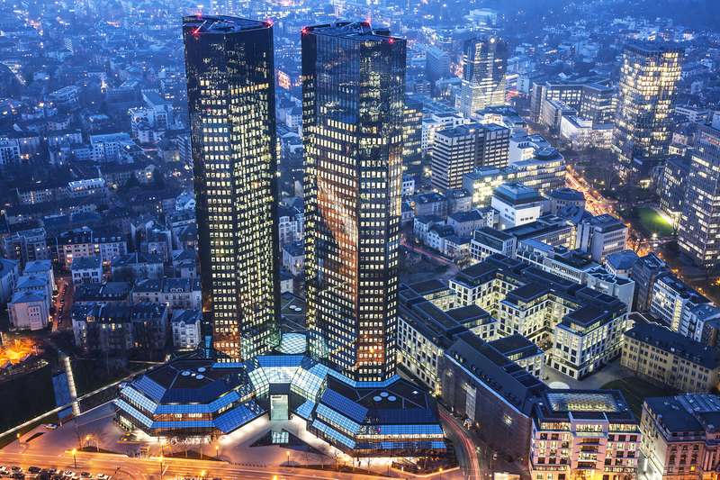 Deutsche Bank in Frankfurt at Dusk, Germany