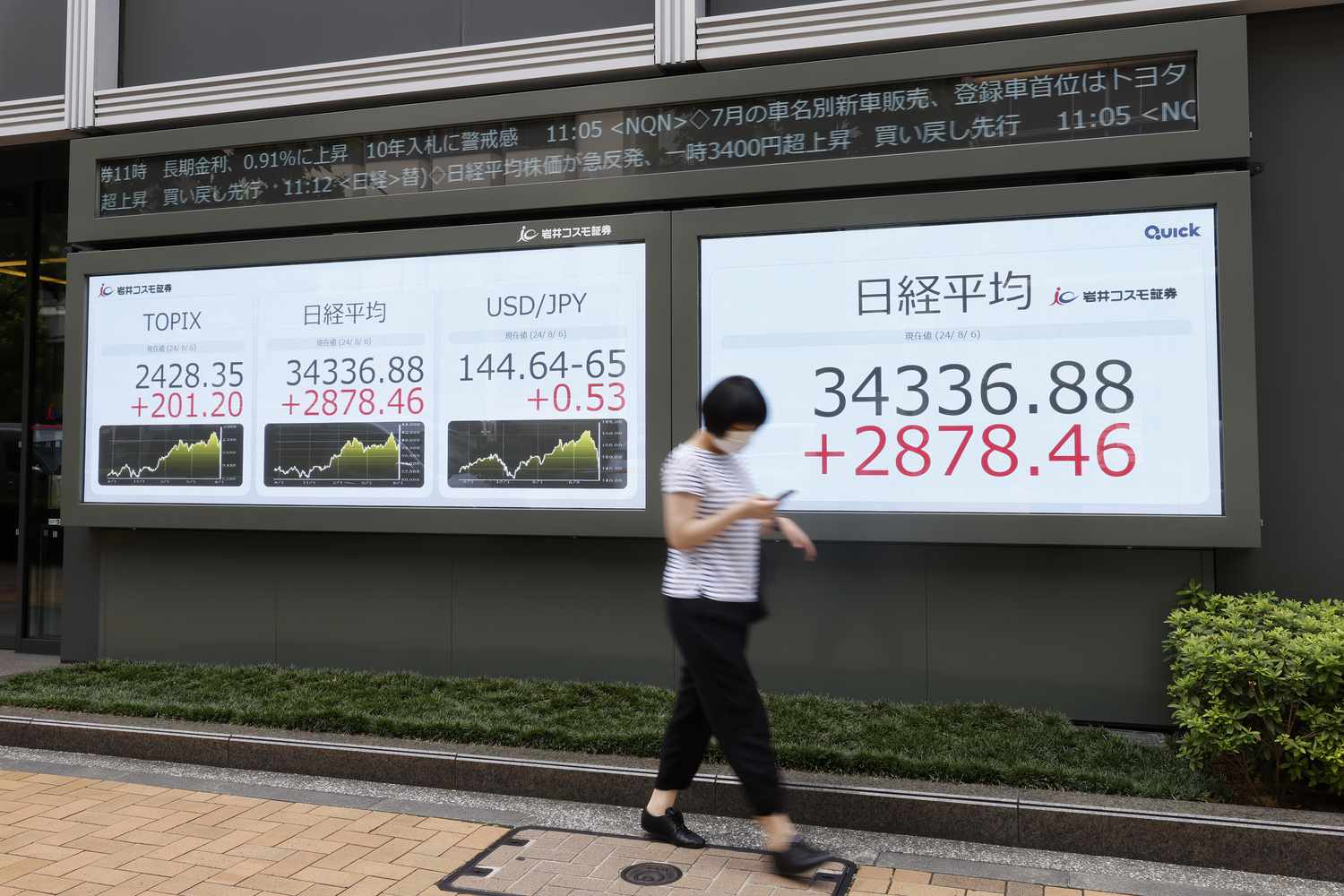 An electronic stock board displays the Nikkei 225 Stock Average