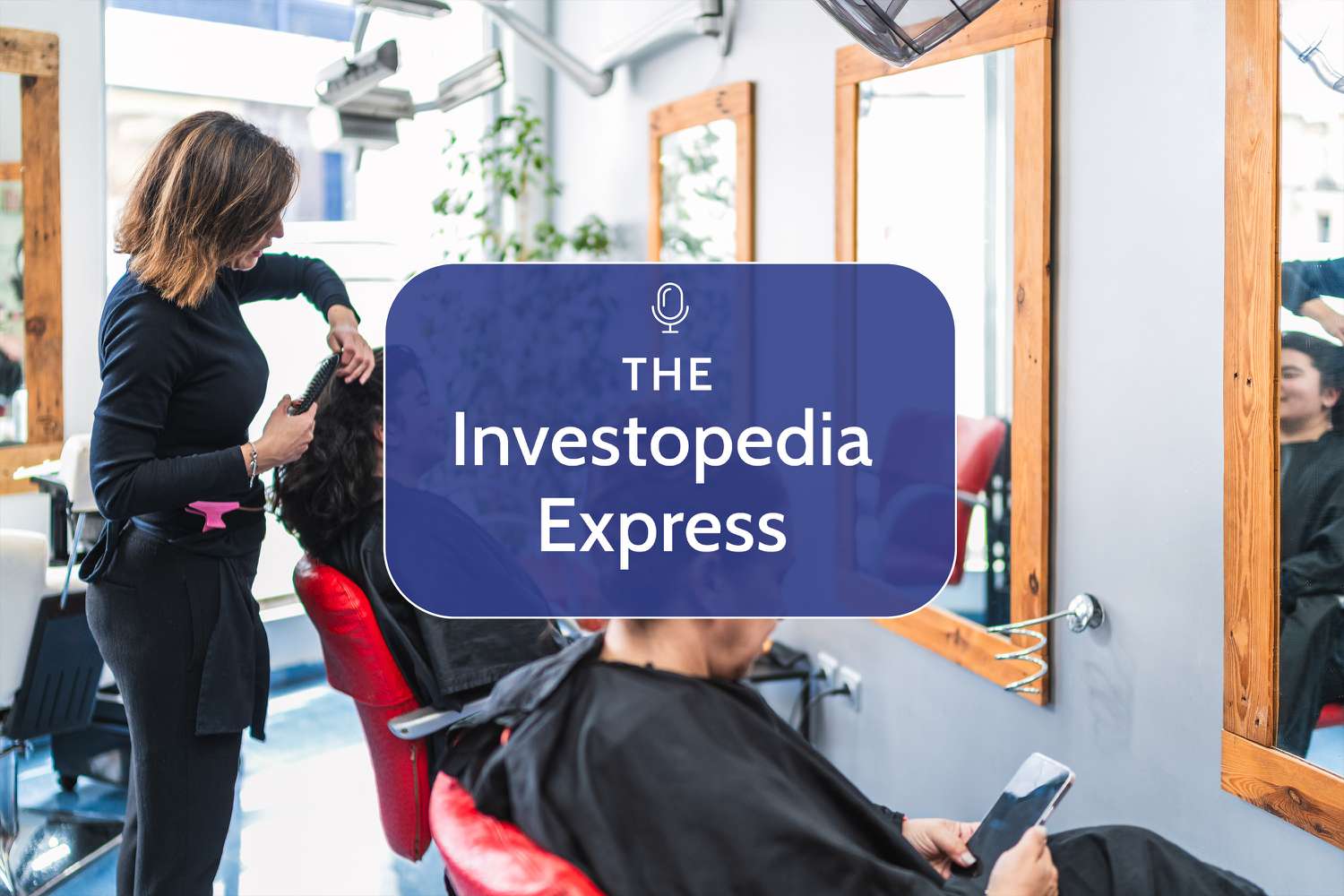 Image of a hair stylist styling a woman's hair in a salon 