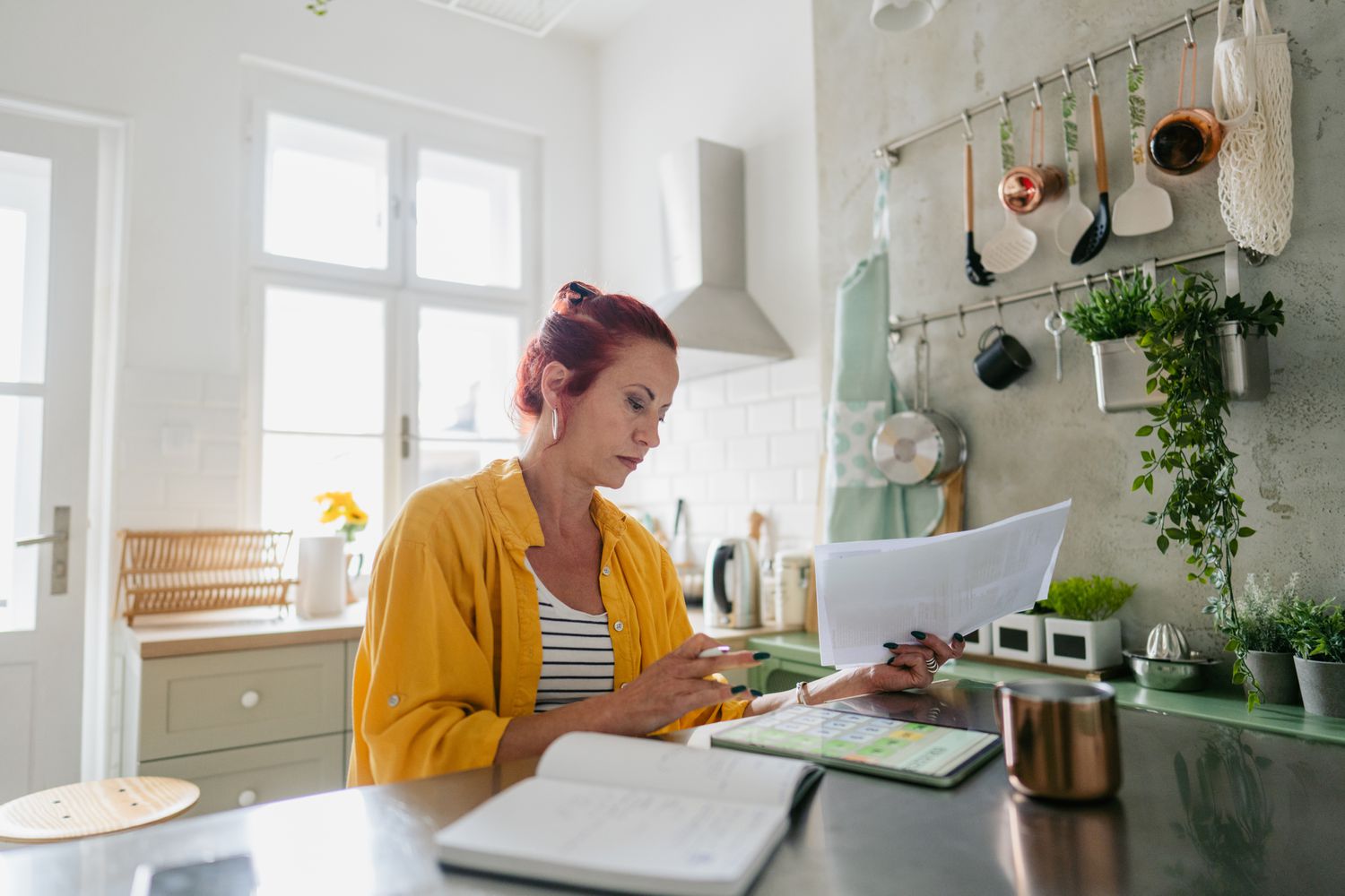 Woman paying bills