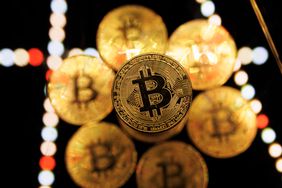 A photo illustration depicting bitcoin