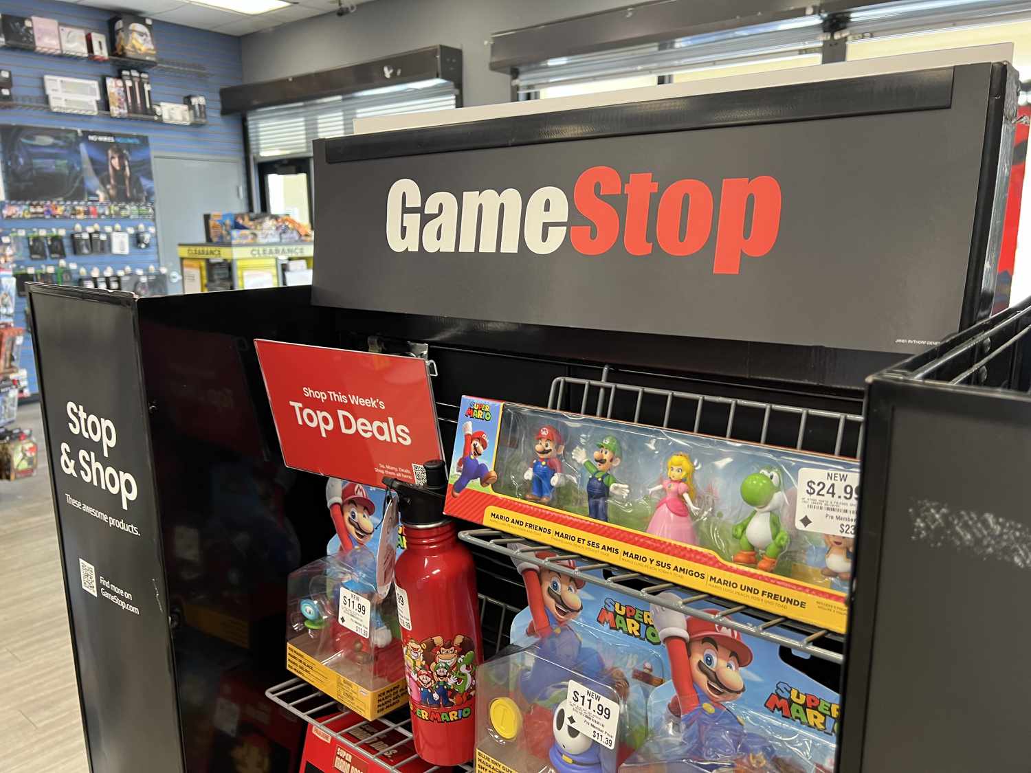 GameStop shelf display.