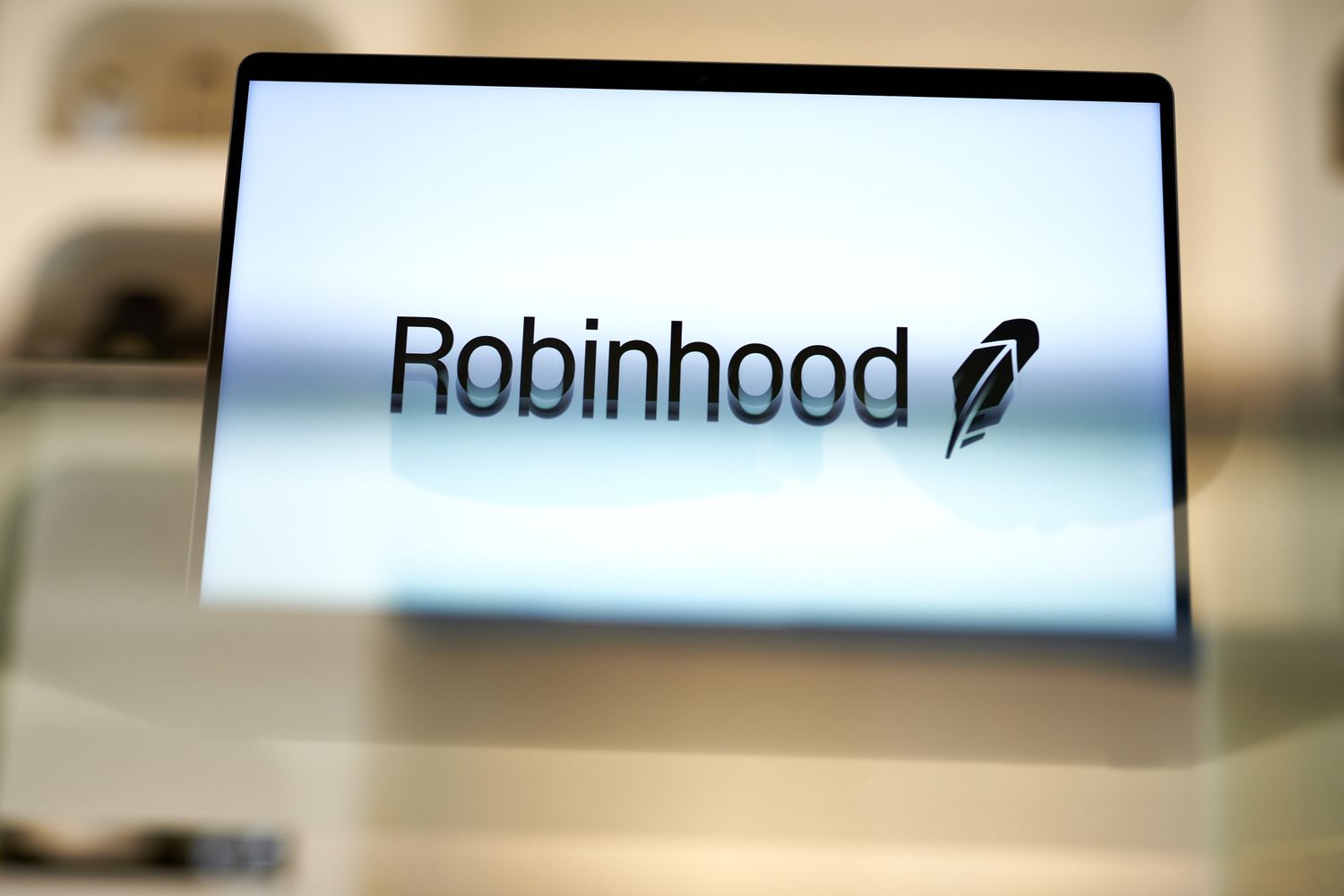 The Robinhood logo on a laptop computer.
