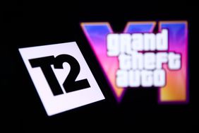 The Take-Two logo and the logo for its 'GTA VI' game. 