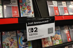 A sign in a New York City GameStop store advertises the Switch 2. 