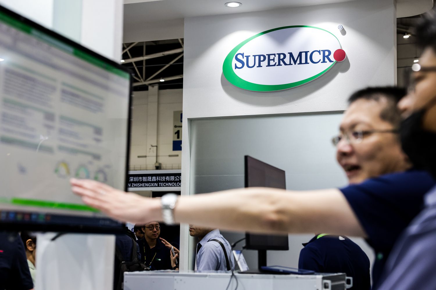 Signage for Super Micro Computer Inc. during the Taipei Computex expo in Taipei, Taiwan, in May 2023.