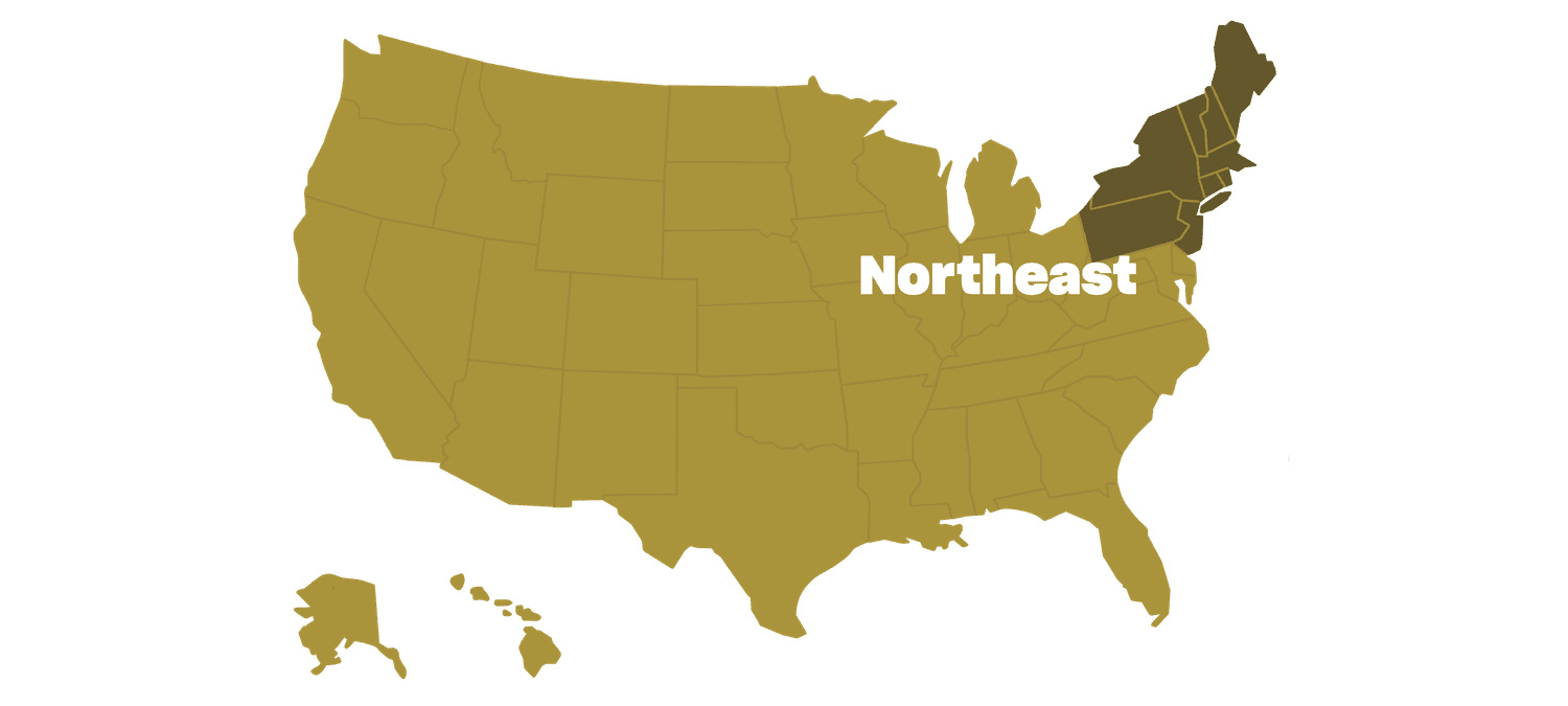 Map of the Northeastern region of the United States.
