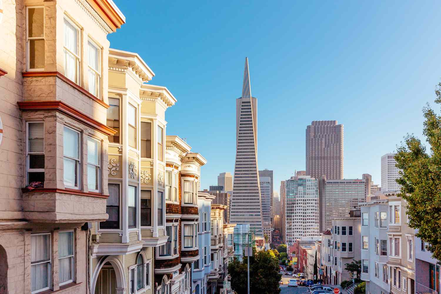 Houses and skyscrapers of the San Francisco financial district.