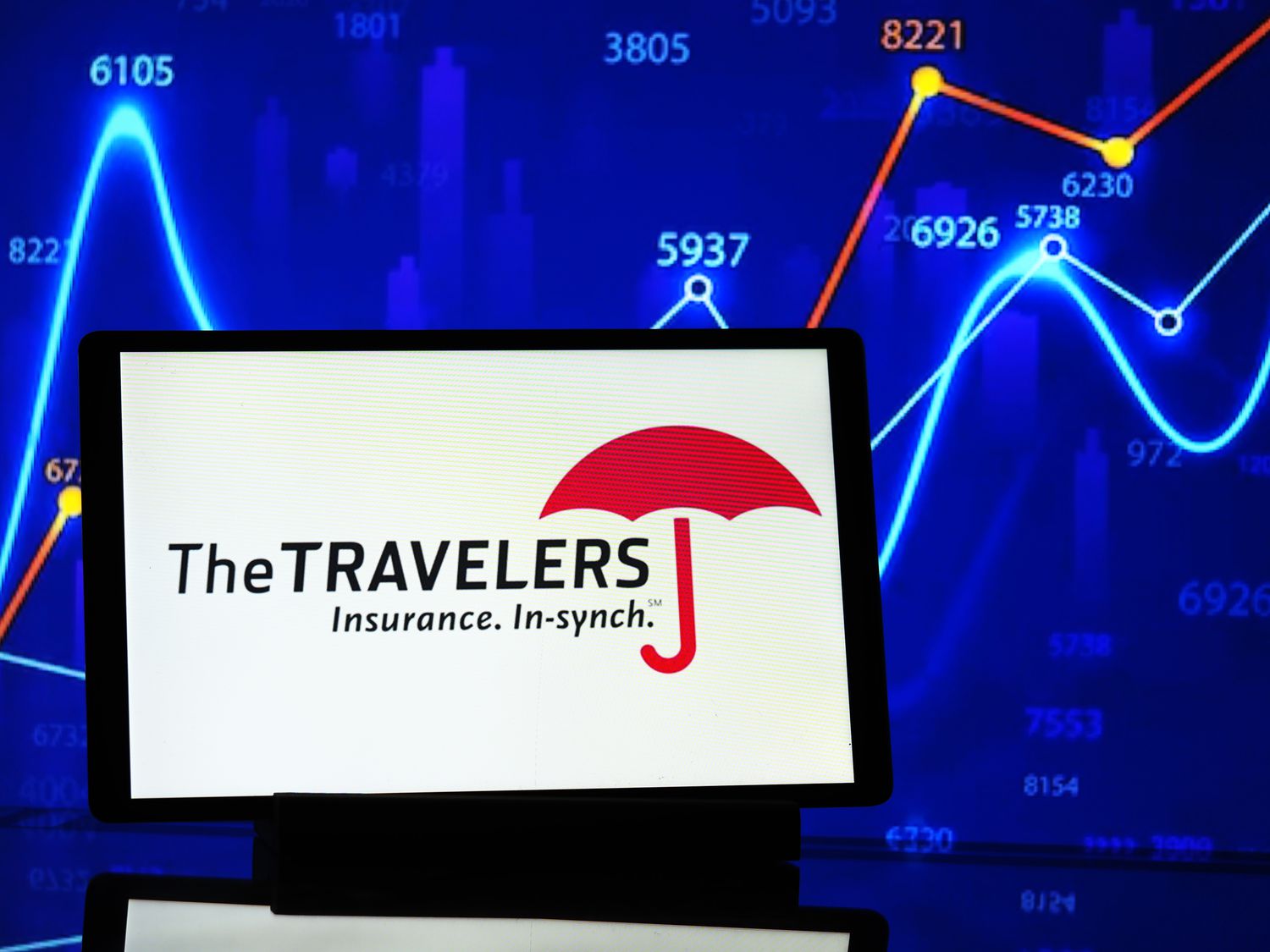 The Travelers Companies logo seen displayed on a tablet