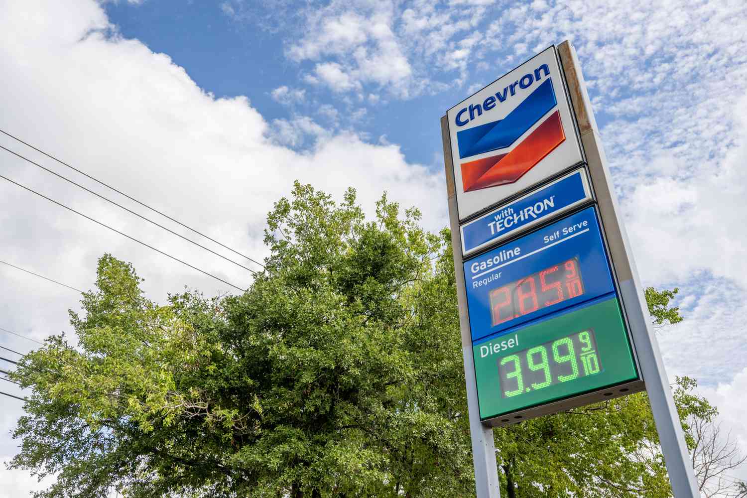 A Chevron gas station sign in Austin, Texas in October 2023
