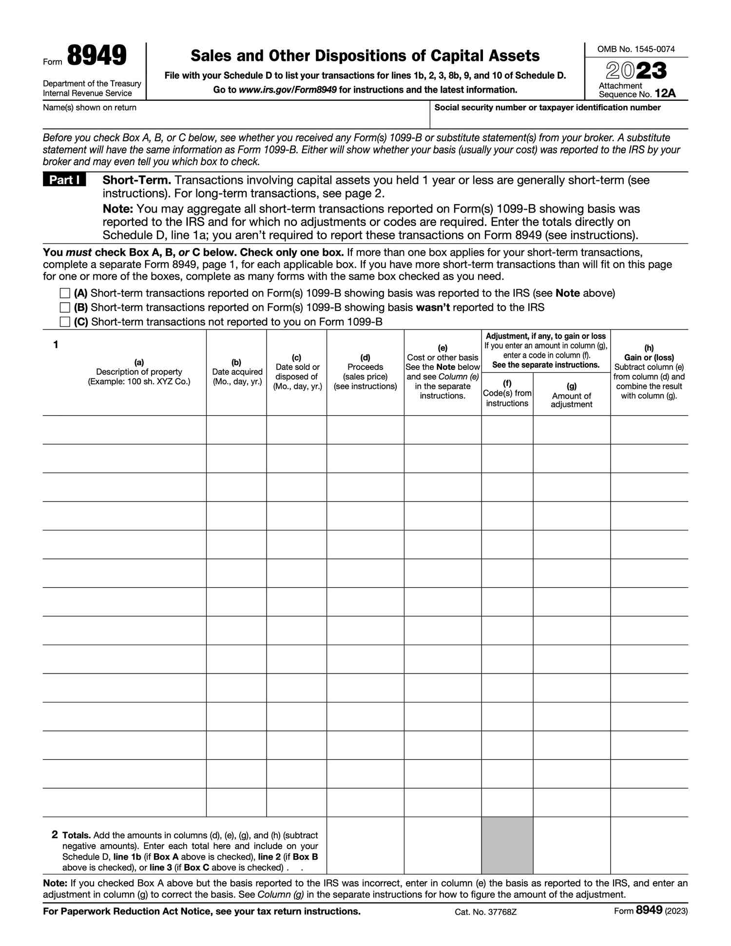 Form 8949 IRS 2023