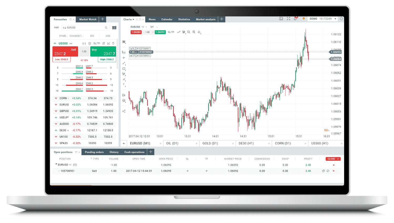 Image shows XTB's desktop platform.
