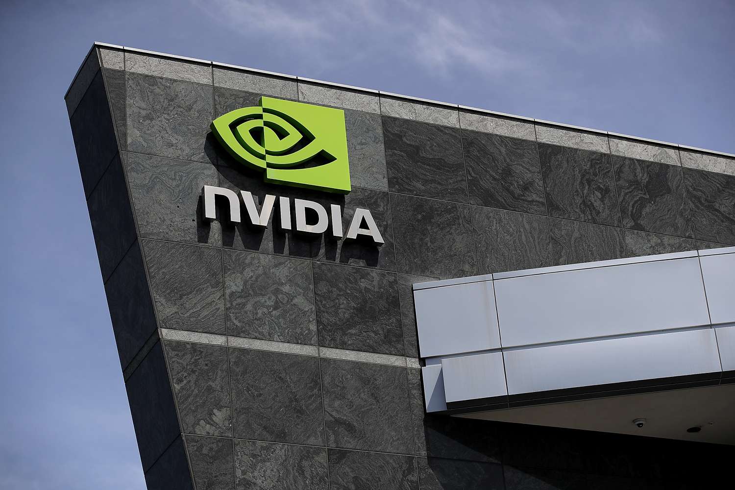 Nvidia logo on the company's headquarters. 