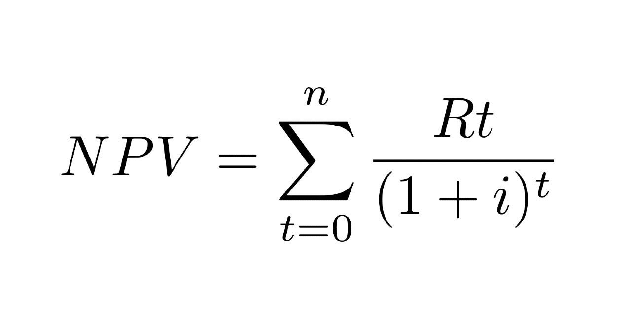 NPV=\sum_{t=0}^{n} \frac{Rt}{(1+i)^t}