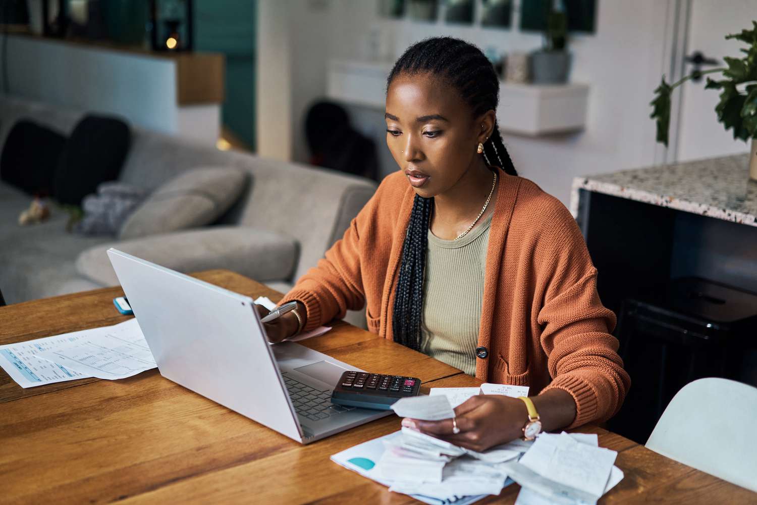 Woman paying bills