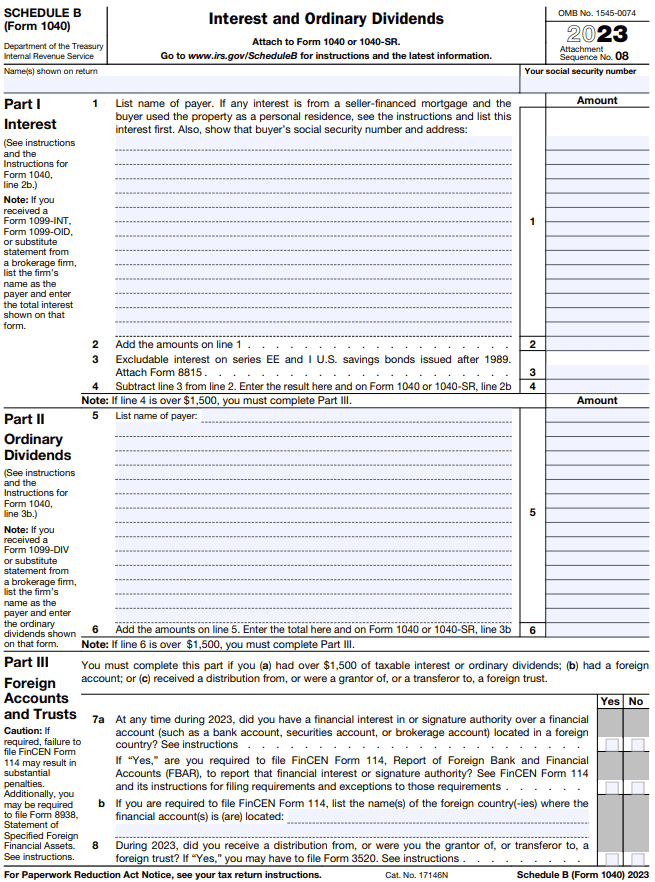 Schedule B, Form 1040 (2023)