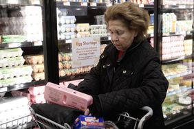 Cathy Wisniewski, Franklin Square, New York, shops for eggs at Holiday Farms on January 28, 2025 in New Hyde Park, New York.