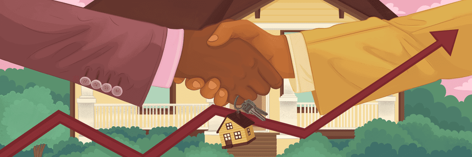 Illustration of handshake symbolizing a deal to buy a house